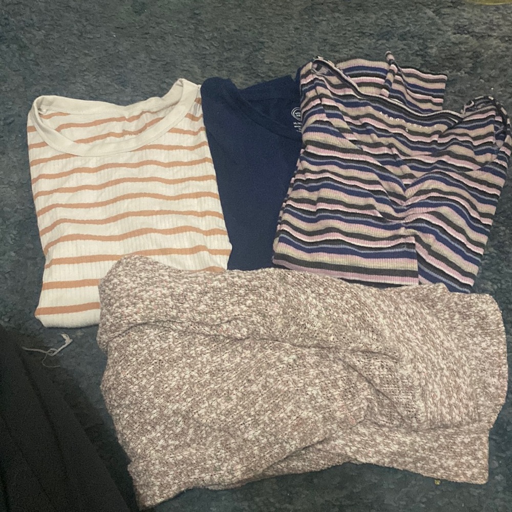 Two long sleeves one short sleeve and a cardigan